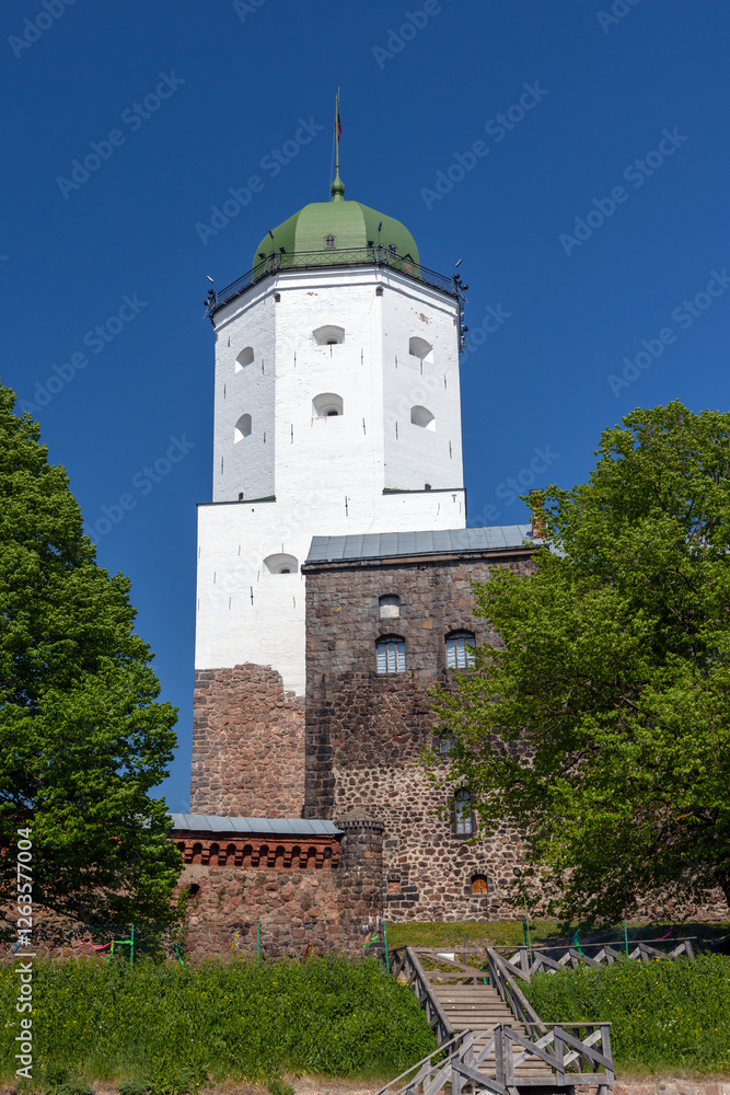 Tower of Vyborg Castle on a sunny summer day, Russia Tower of Vyborg Castle on a sunny summer day, Russia
