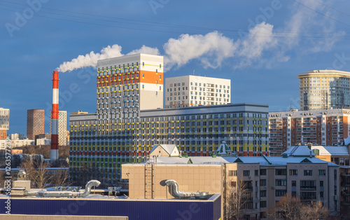 Photography Modern cityscape with colorful residential houses, Moscow