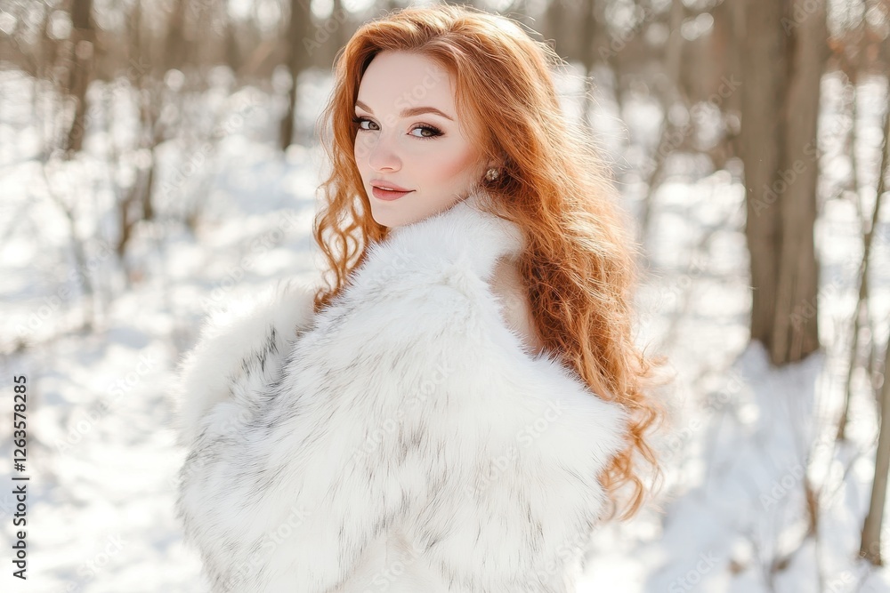 Enchanting Winter Bride: Stunning Portrait of a Bride in a White Fur Coat Amidst a Snowy Forest Enchanting Winter Bride: Stunning Portrait of a Bride in a White Fur Coat Amidst a Snowy Forest