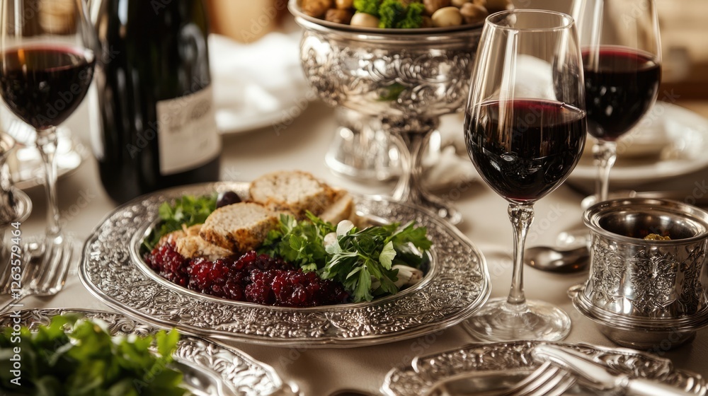 Elegant Red Wine Dinner Party with Gourmet Food Elegant Red Wine Dinner Party with Gourmet Food
