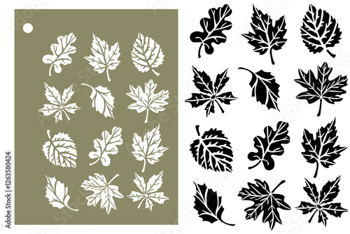 Set of leaves cutting and painting STENCIL vector design pattern