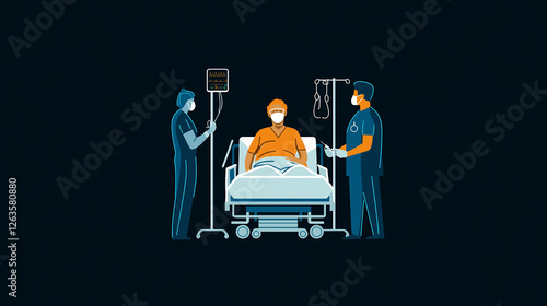 Medizinisches Team behandelt Patienten in einem Krankenhauszimmer

 photo