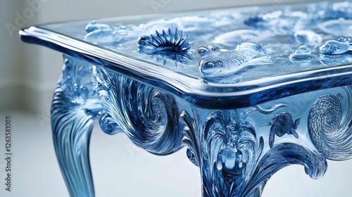 A blue table with a blue top and blue legs