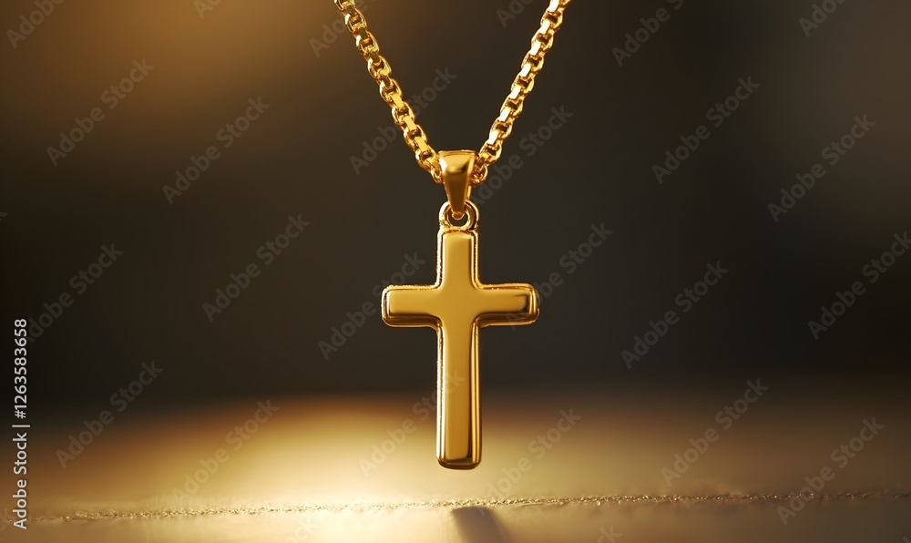 Elegant Gold Cross Pendant in Soft Lighting, Minimalist Close-Up Elegant Gold Cross Pendant in Soft Lighting, Minimalist Close-Up