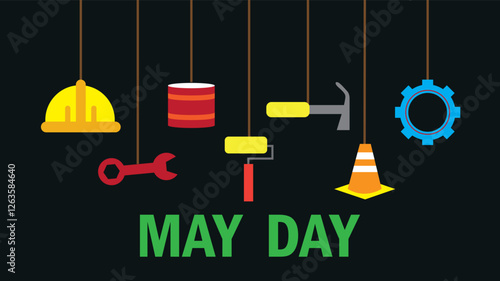 vector illustration of a set of tools may day