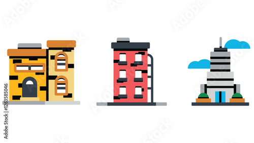 City municipality services and facility management vector icon set