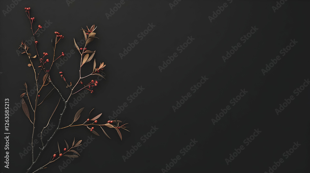 Elegant arrangement of autumn leaves and berries on a dark background for seasonal decor Elegant arrangement of autumn leaves and berries on a dark background for seasonal decor