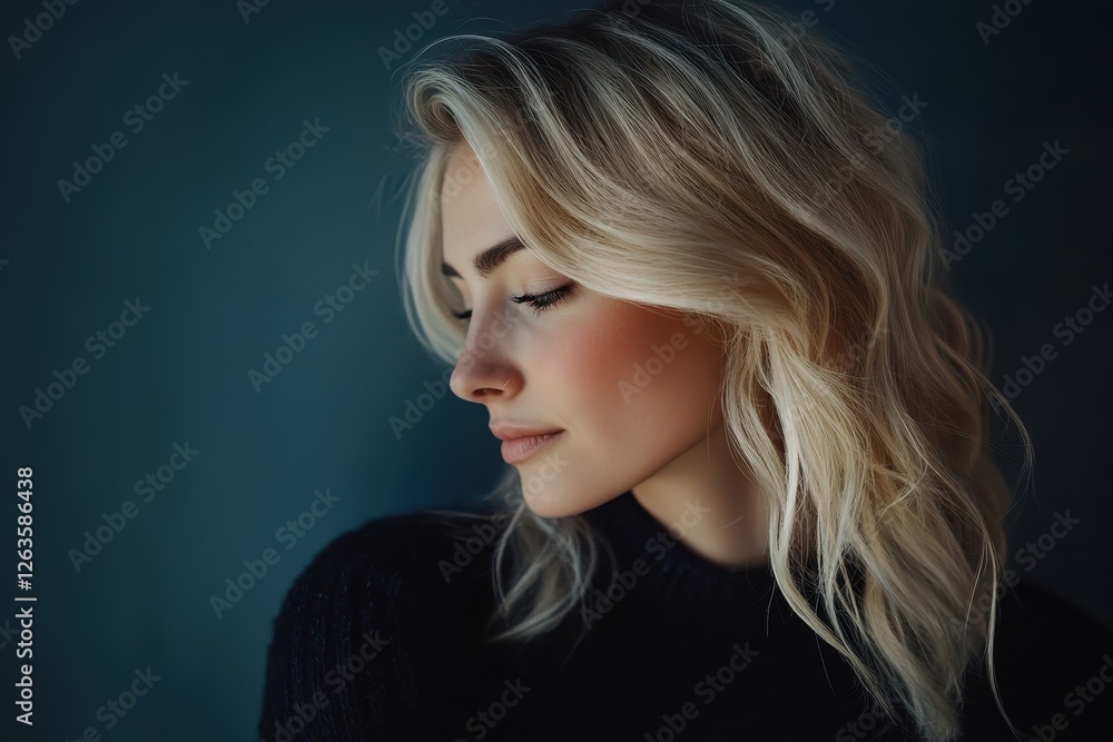 Naklejka premium Confident Blonde Woman with an Arrogant Smirk. Isolated Image of a Beautiful and Pensive Figure Standing Proudly.