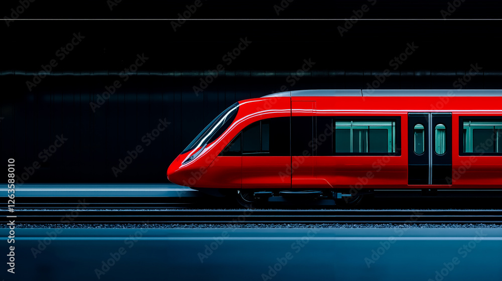 A red train traveling down train tracks at night A red train traveling down train tracks at night