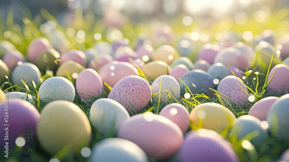A close-up of eggs on grass with a blurred sky A close-up of eggs on grass with a blurred sky