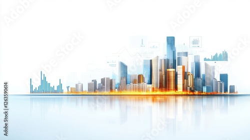 Wallpaper Mural Modern Urban Skyline with Financial Graphs and Data Visualization over Cityscape at Sunrise Torontodigital.ca