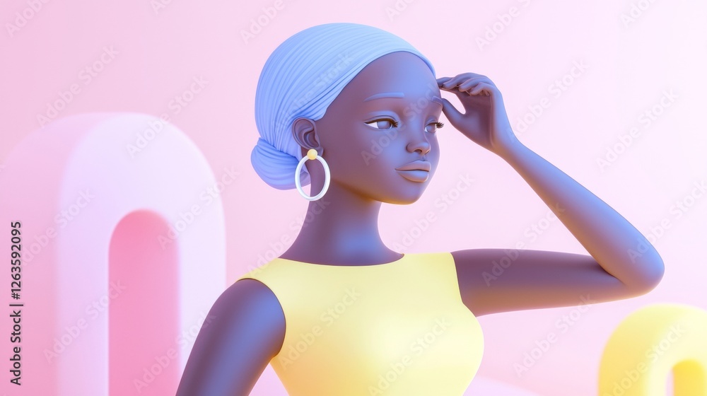 Woman Putting on Earrings Minimalistic 3D soft illustration.