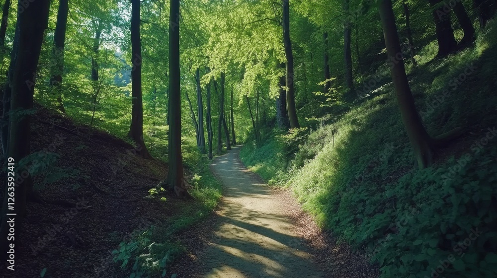 Fototapeta premium Pathway in Leuvens lush green beech forest.