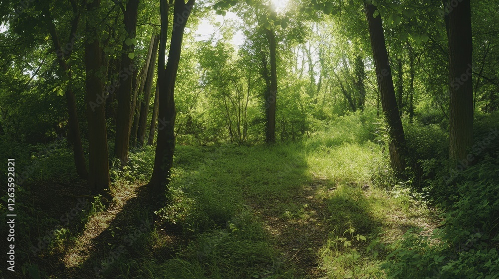 Obraz premium Panoramic View of a Lush Green Forest in Summer Ultra