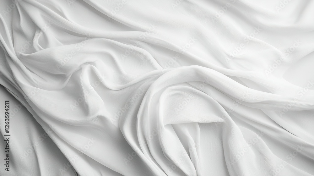 A monochrome image depicts a white cloth with a seamless, flowing layer of fabric draped over it A monochrome image depicts a white cloth with a seamless, flowing layer of fabric draped over it