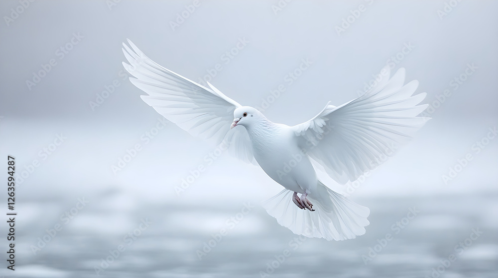 Fototapeta premium A Graceful Polar Pigeon Over Arctic's Frozen Plains: Symbol of Survival & Serenity