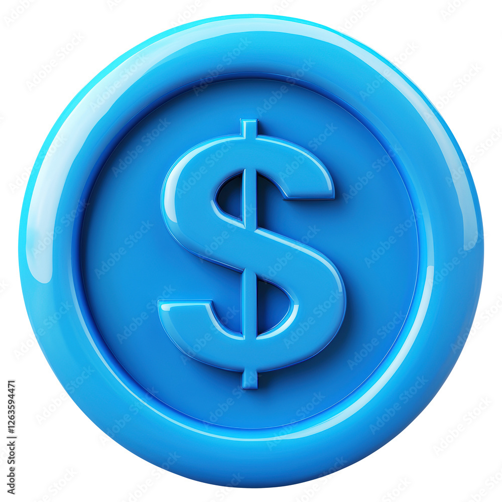 Isolated Blue Coin with Dollar Sign on Transparent Background Smooth Finish Isolated Blue Coin with Dollar Sign on Transparent Background Smooth Finish