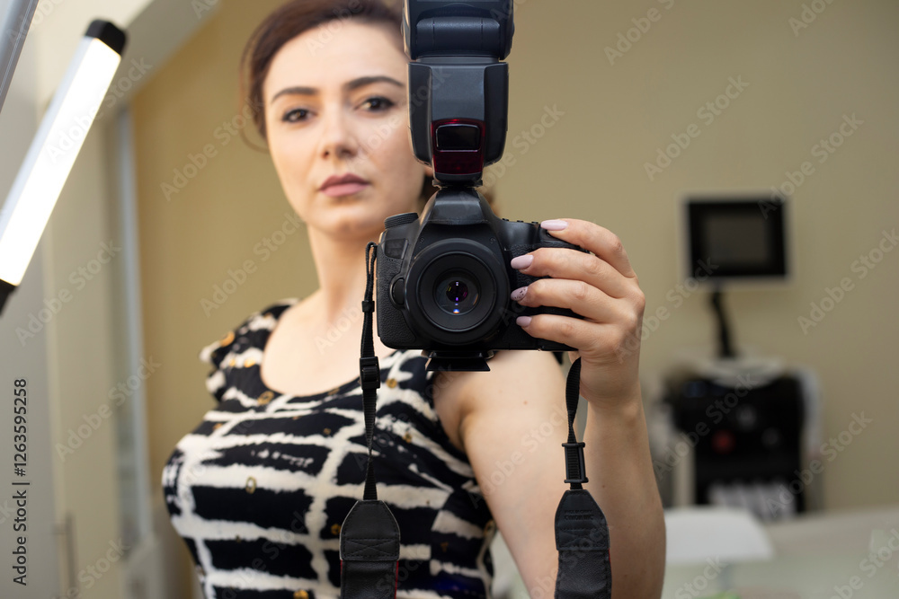 digital camera in woman hand view mirror digital camera in woman hand view mirror