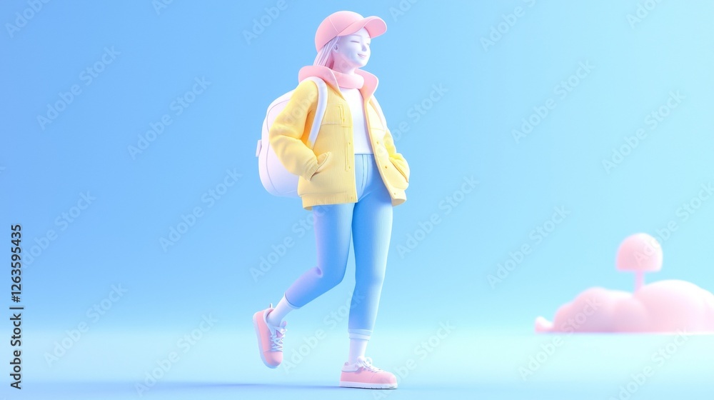 Woman Taking a Walk Minimalistic 3D soft illustration. Woman Taking a Walk Minimalistic 3D soft illustration.