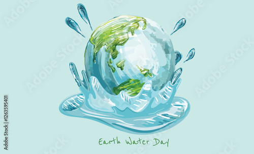 Hand drawn the earth is splashing painting water tank with wording  Climate change  Design for save the world, save water, no plastic bag campaign, Reduce water waste and all graphic used