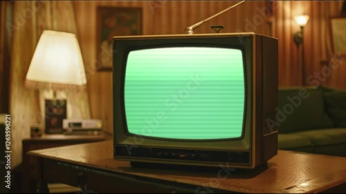 old tv with green screen and tv simulator
