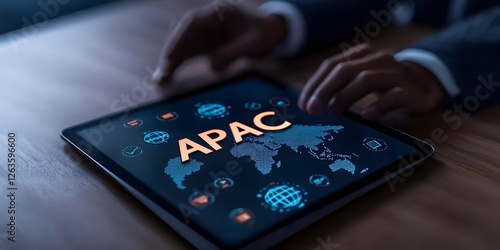 Wallpaper Mural Global trade insights closeup of apac on tablet with map and icons business setting modern office environment Torontodigital.ca