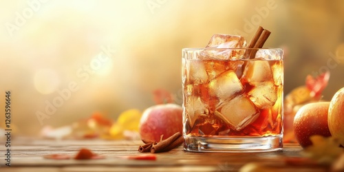 Cozy autumn beverage featuring whiskey, apple flavors, and warm spices on a rustic wooden table
