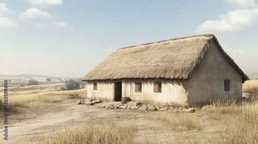 Ancient Straw Hut in Dry Landscape. Possible Use Stock photo Ancient Straw Hut in Dry Landscape. Possible Use Stock photo