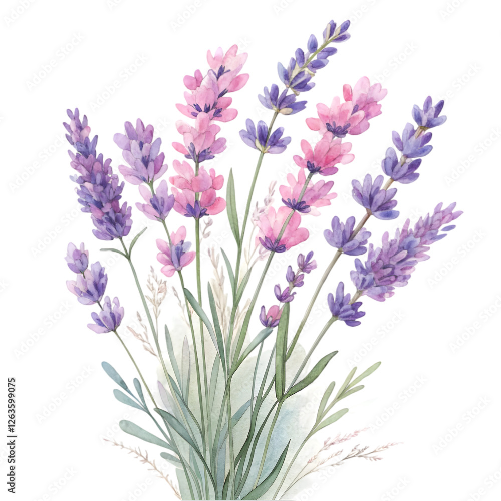 Fototapeta premium Beautiful Lavender Flowers Bouquet Isolated