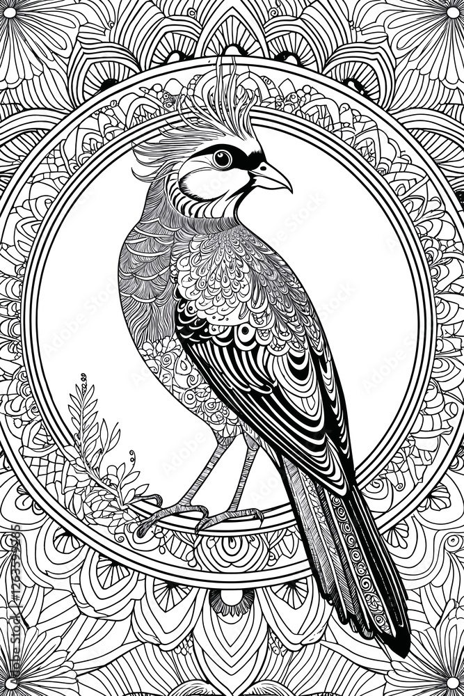 Obraz premium Exotic Bird Mandala Coloring Page