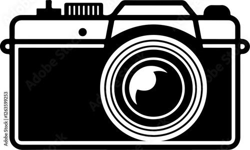 Illustration of a photo camera. Design element for logo, label, sign, poster, card. Vector illustration