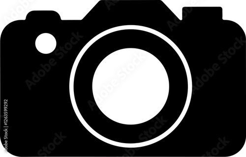 Illustration of a photo camera. Design element for logo, label, sign, poster, card. Vector illustration