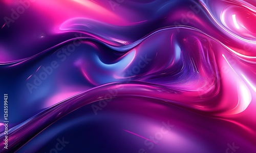 Abstract fluid wave with pink and blue gradient color and shining light effect 3D illustration