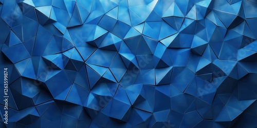 A mesmerizing 3D render of an intricate blue geometric pattern, featuring multi-layered triangles that create stunning depth and dimensionality, capturing the eye with its detailed artistry photo