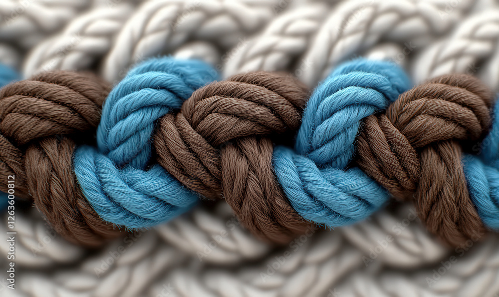 Textured Rope Pattern with Intertwined Blue, Brown, and Beige Fibers Creating a Unique Visual Appeal for Crafts, Design, and Textile Applications Textured Rope Pattern with Intertwined Blue, Brown, and Beige Fibers Creating a Unique Visual Appeal for Crafts, Design, and Textile Applications