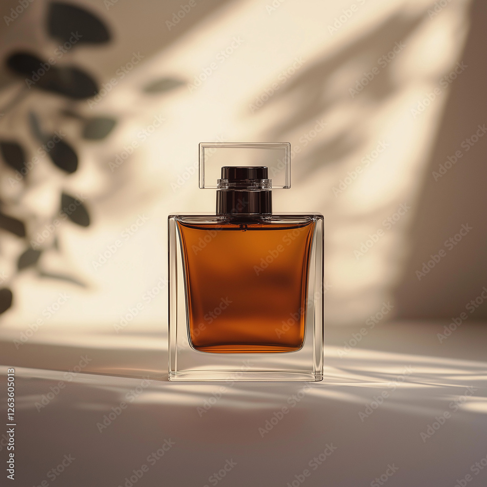 perfume bottle, square glass design, subtle reflections, minimalist backdrop perfume bottle, square glass design, subtle reflections, minimalist backdrop