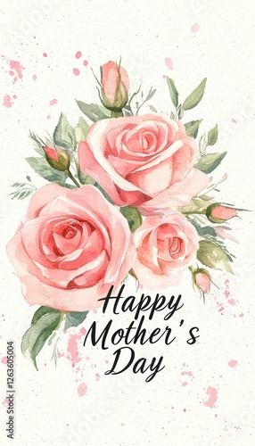 Elegant Mother's Day Card with Watercolor Roses and Pastel Background for Heartfelt Celebrations