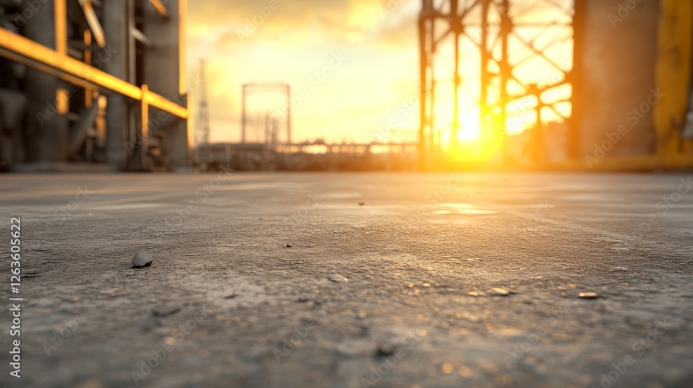 Sunset Over Industrial Site with Textured Ground and Warm Light Sunset Over Industrial Site with Textured Ground and Warm Light