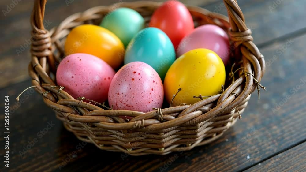 4k frame colorful easter eggs in basket 4k frame colorful easter eggs in basket