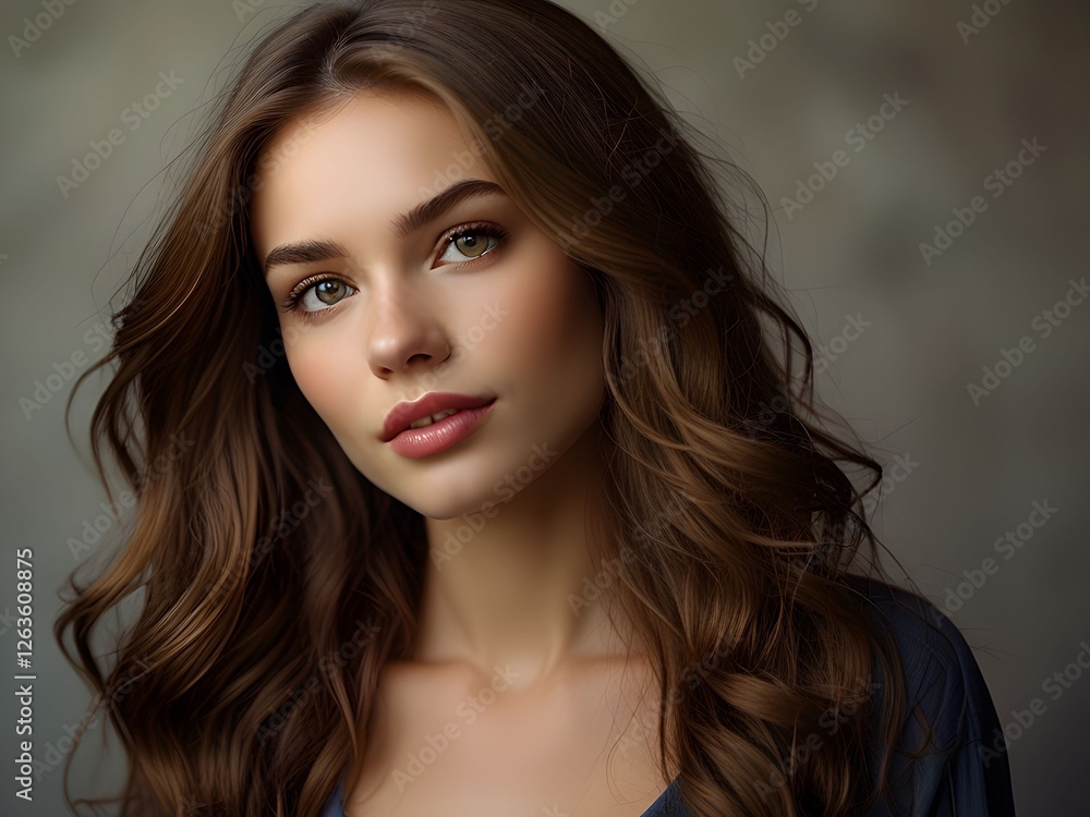 Portrait of beautiful Caucasian model with dark flowing hair Portrait of beautiful Caucasian model with dark flowing hair