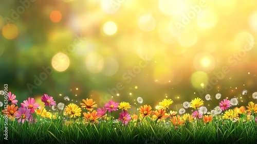 Bright Summer Meadow Wildflowers, Daisies, and Dandelions in Full Bloom Under the Sun