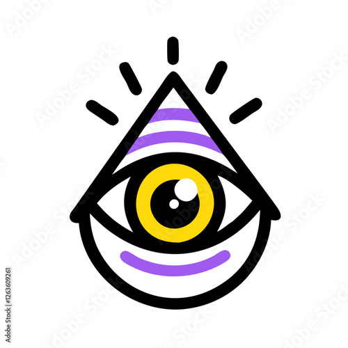 Third Eye symbol illustration with vibrant colors and geometric design elements in a minimalist style