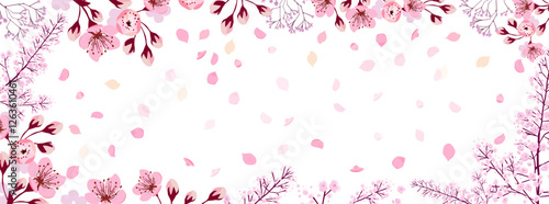 Flower frames with sakura and petals . hand drawing. Not AI, Vector illustration.
