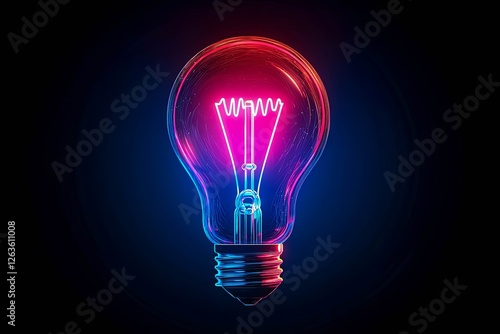 Neon lightbulb with a glowing filament, bright idea concept.