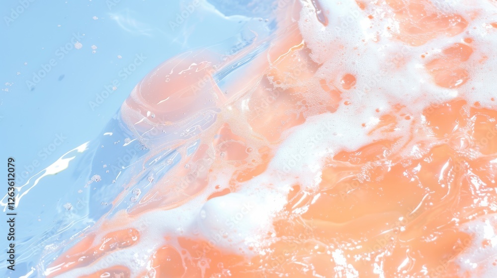 Fototapeta premium Abstract fluid background with pastel pink, blue, and gold hues, glossy texture, and luminous reflections. Walpaper