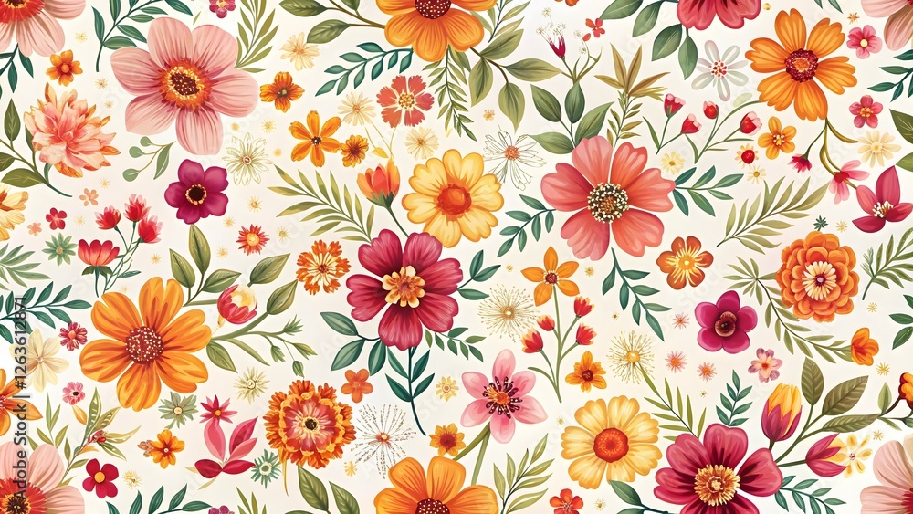 custom made wallpaper toronto digitalWatercolor Floral Pattern, Autumn Hues, Seamless Design