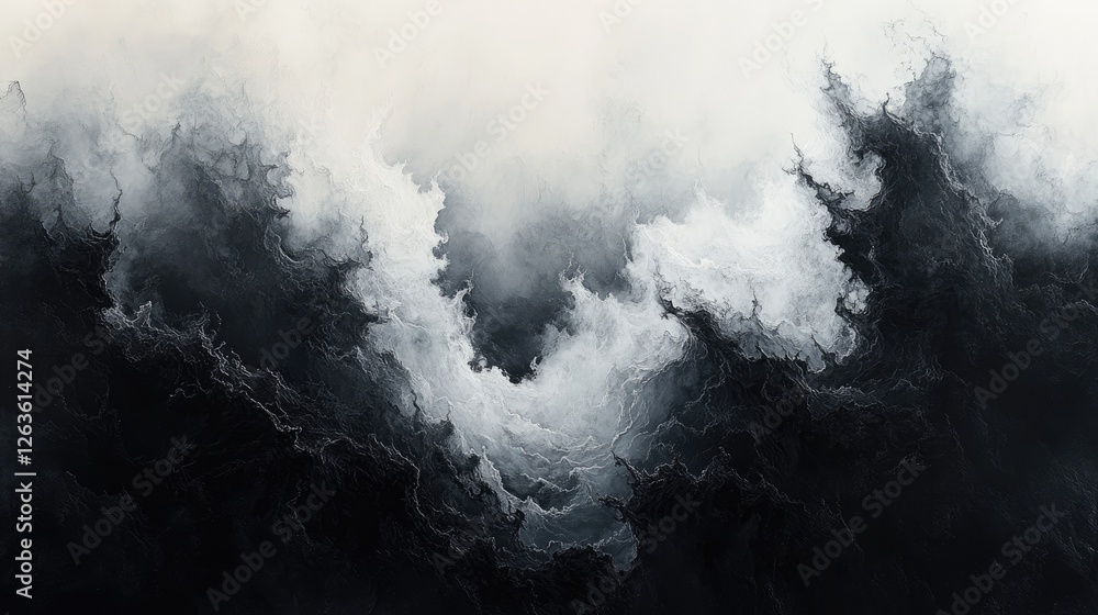 Fototapeta premium Abstract grayscale cloudscape, atmospheric landscape, dramatic scene, possible use in design or art