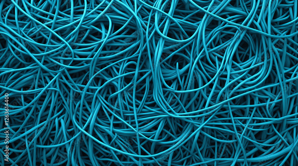 Entangled Blue Wires: A dense collection of twisted and interwoven blue wires creates a chaotic yet visually striking pattern.