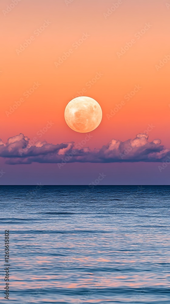 Full moon over ocean at sunset Full moon over ocean at sunset
