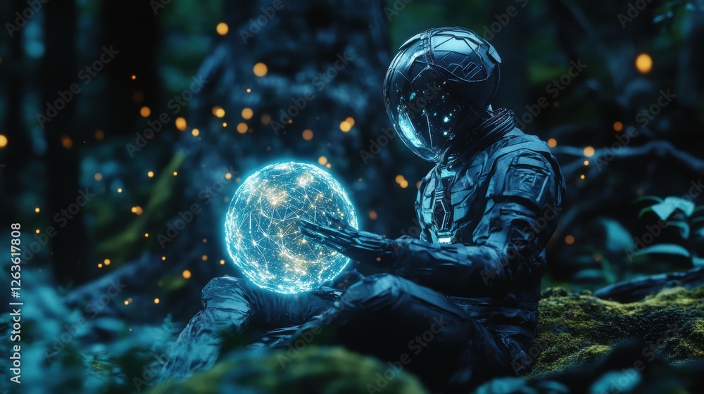 Fototapeta premium Humanoid AI Agent Analyzing Meteorological Data for a.jpeg